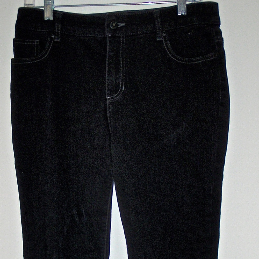 CHICO'S PLATINUM WOMENS BLACK BOOTCUT STRETCH JEANS SIZE 1 SHORT (WOMENS 8)